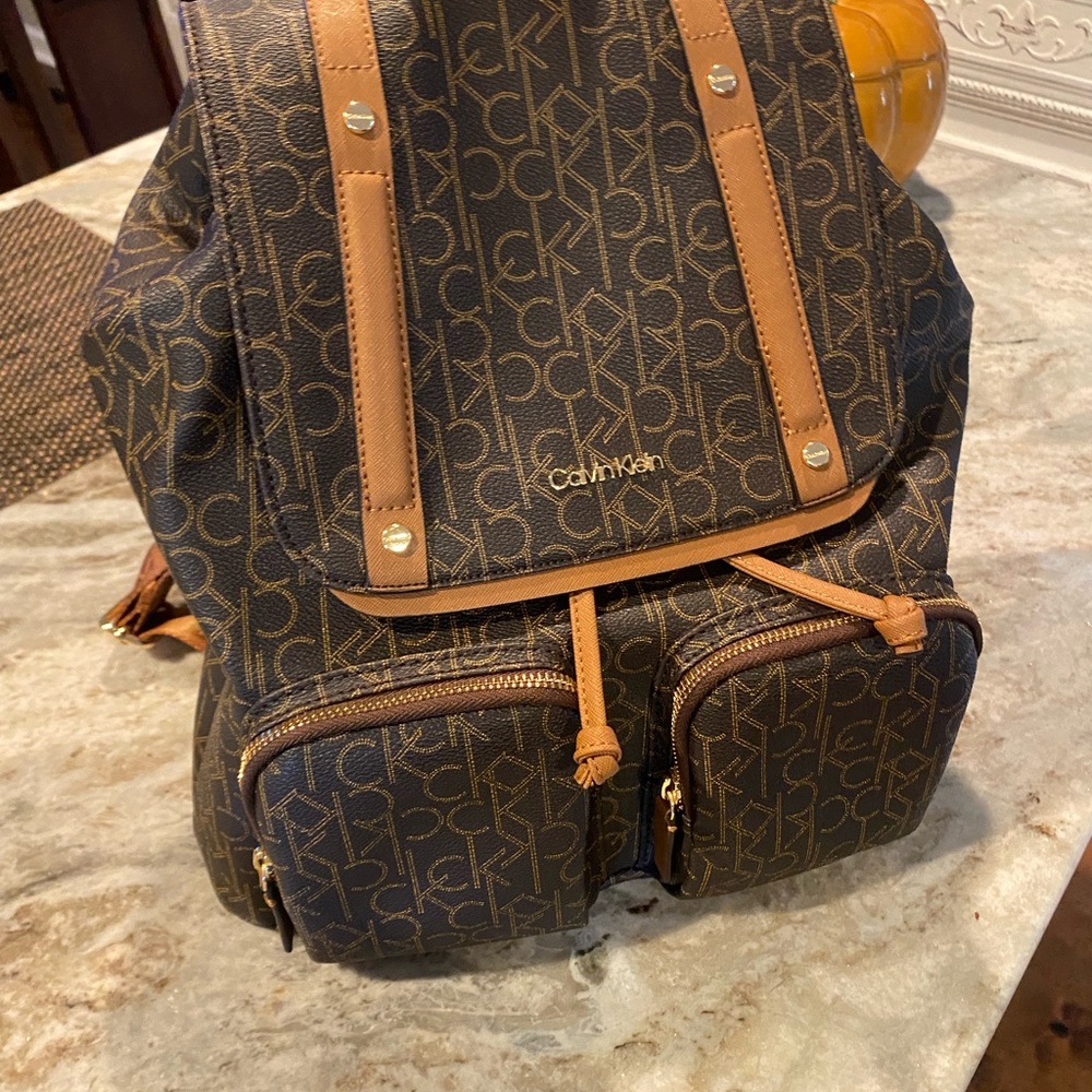 Calvin Klein Monogram Brown and Tan Backpack